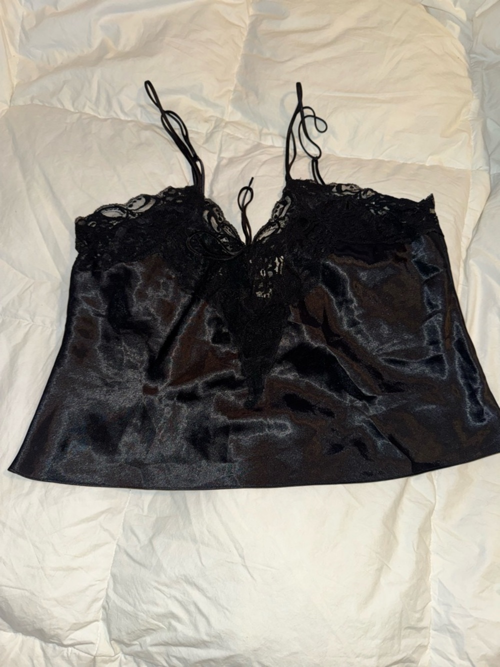 Vintage Victoria’s Secret Gold Label Black Satin Lace Trim Tank Top